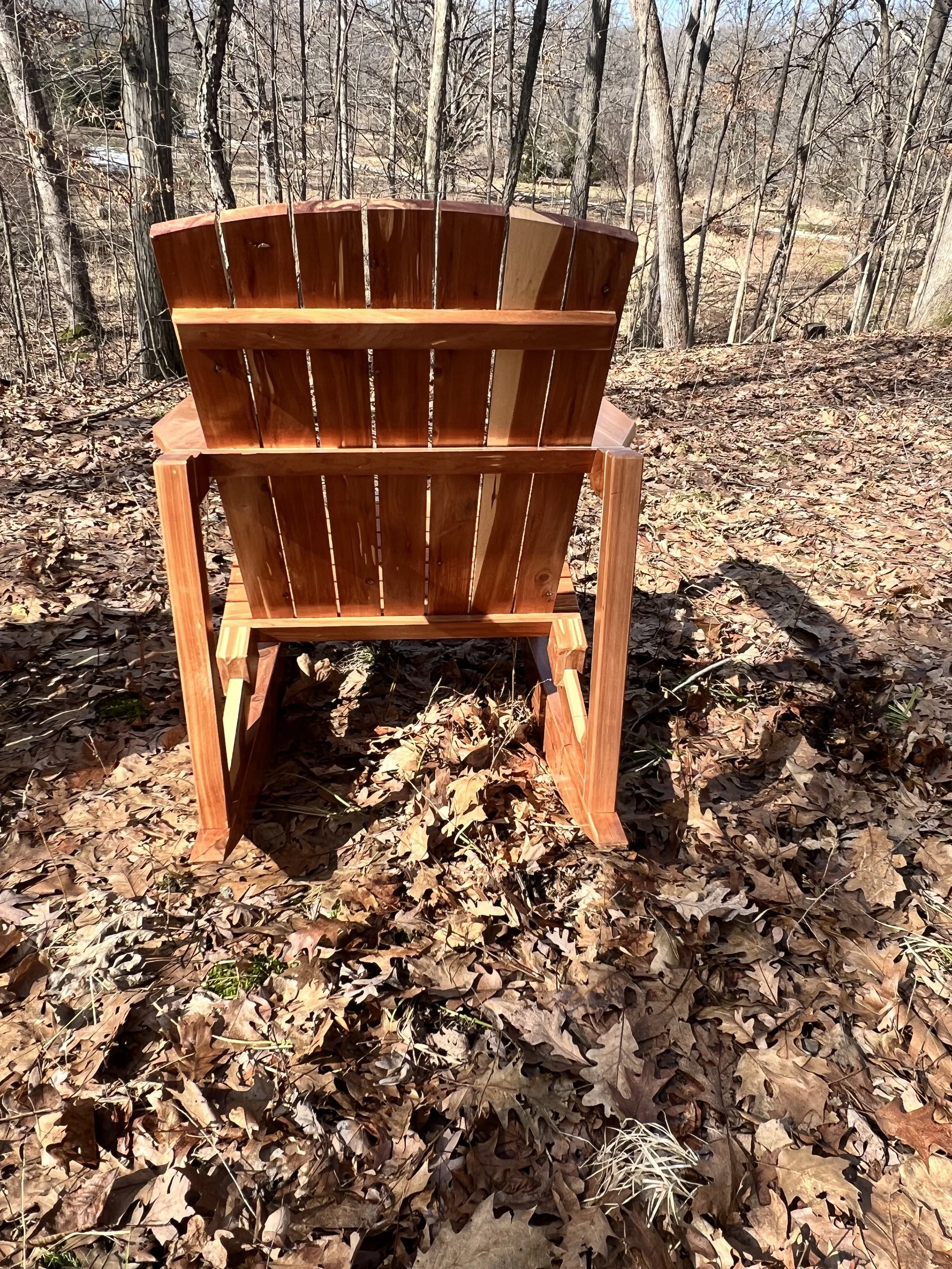Back view of durable rocker made with real Cedar