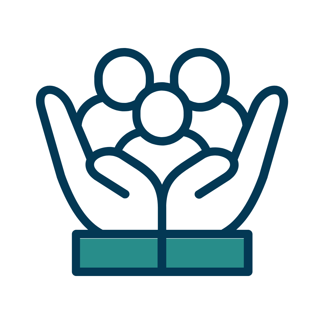 Master Cleaning Services Sheffield Experienced Teams Icon of hands holding a group of three people, symbolizing care or support.