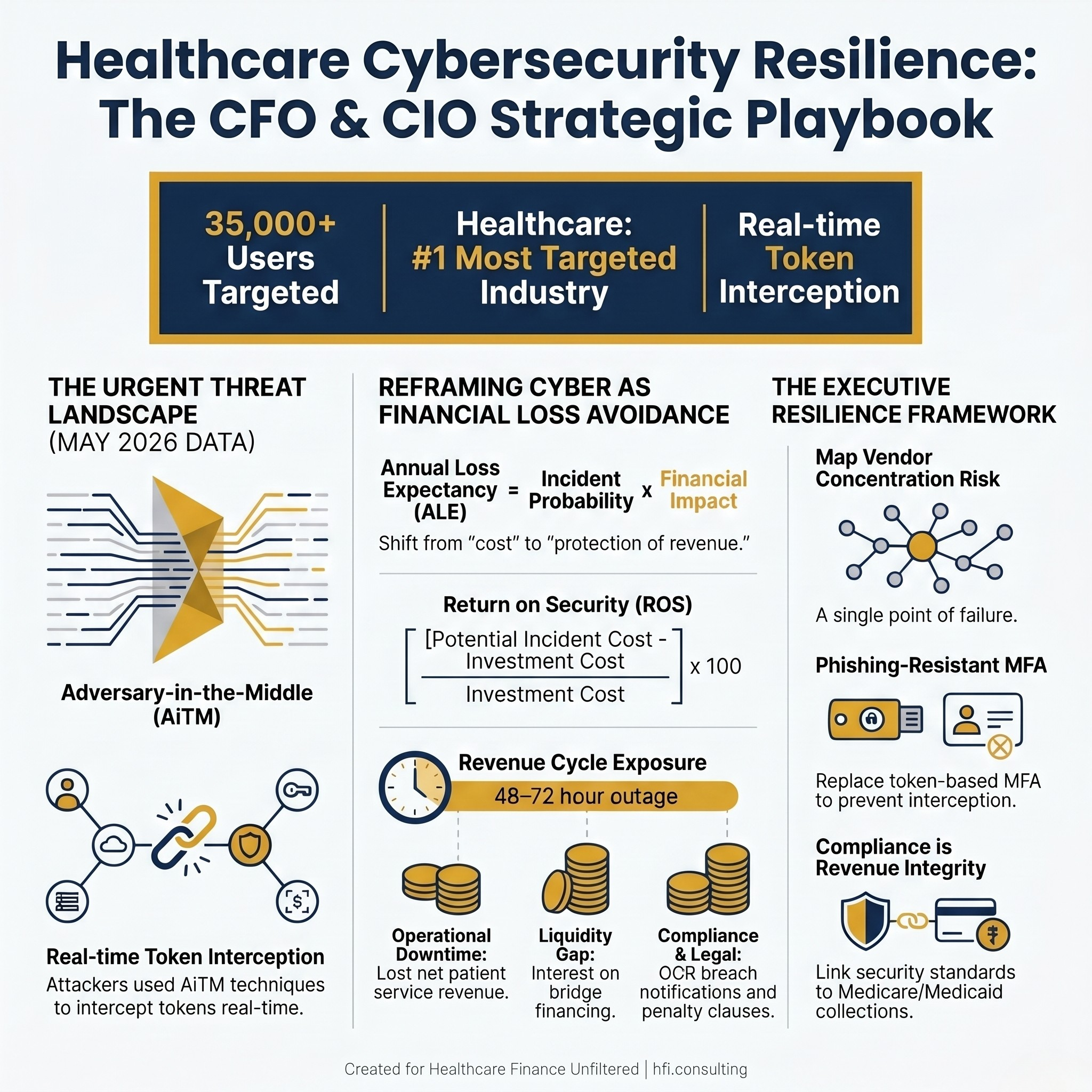 Stat card showing Microsoft May 2026 phishing campaign data: 35,000 users targeted across 13,000 organizations, adversary-in-the-middle technique bypasses standard multifactor authentication