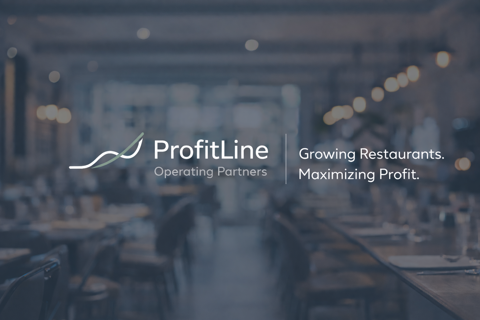 Logo and slogan of ProfitLine with a blurred restaurant background.