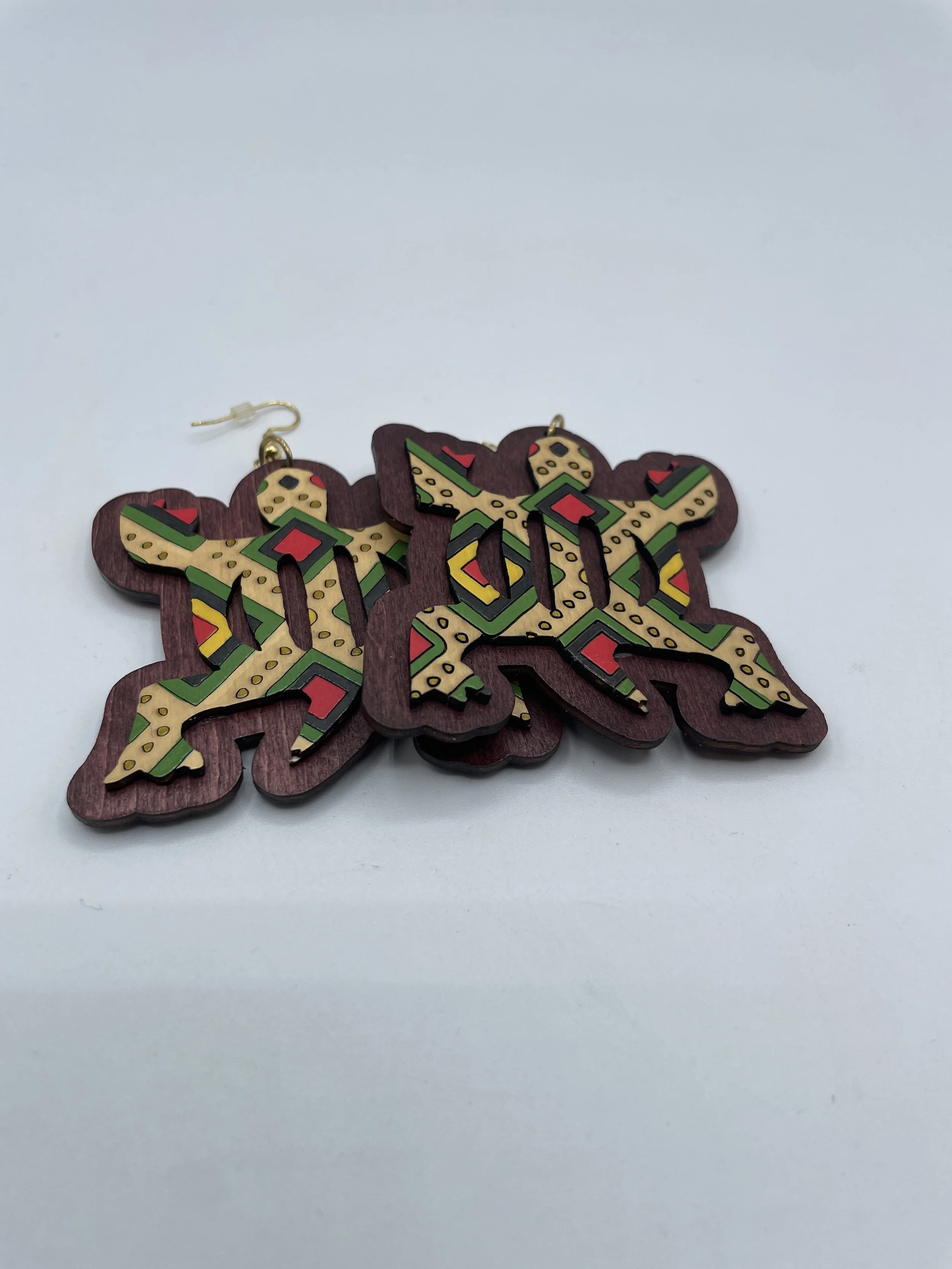 Denkyem in Color Earrings
•	Womens Earrings and Adinkra Collection
•	Laser engraved and hand painted