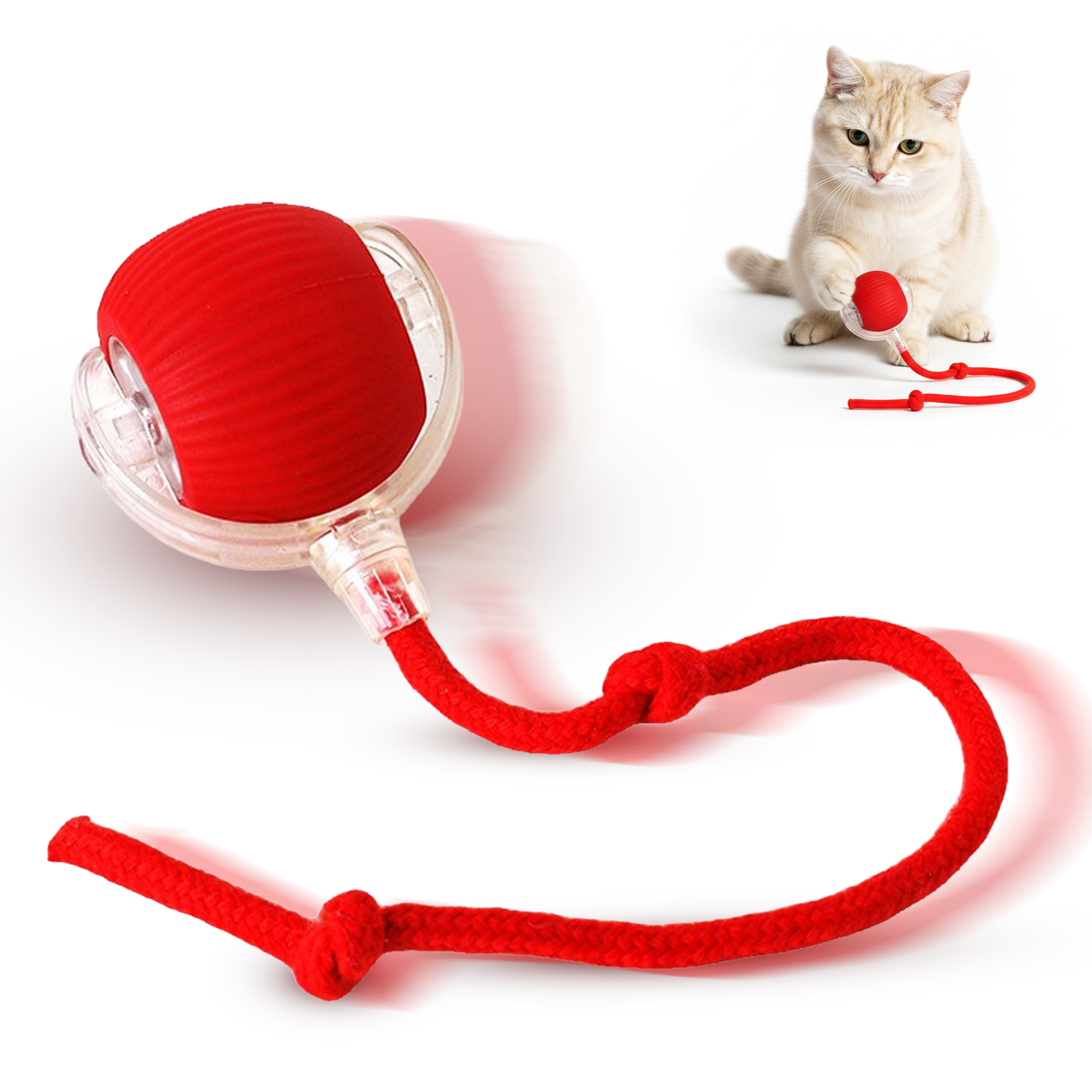 A cat playing with a red and clear Laser Pointer