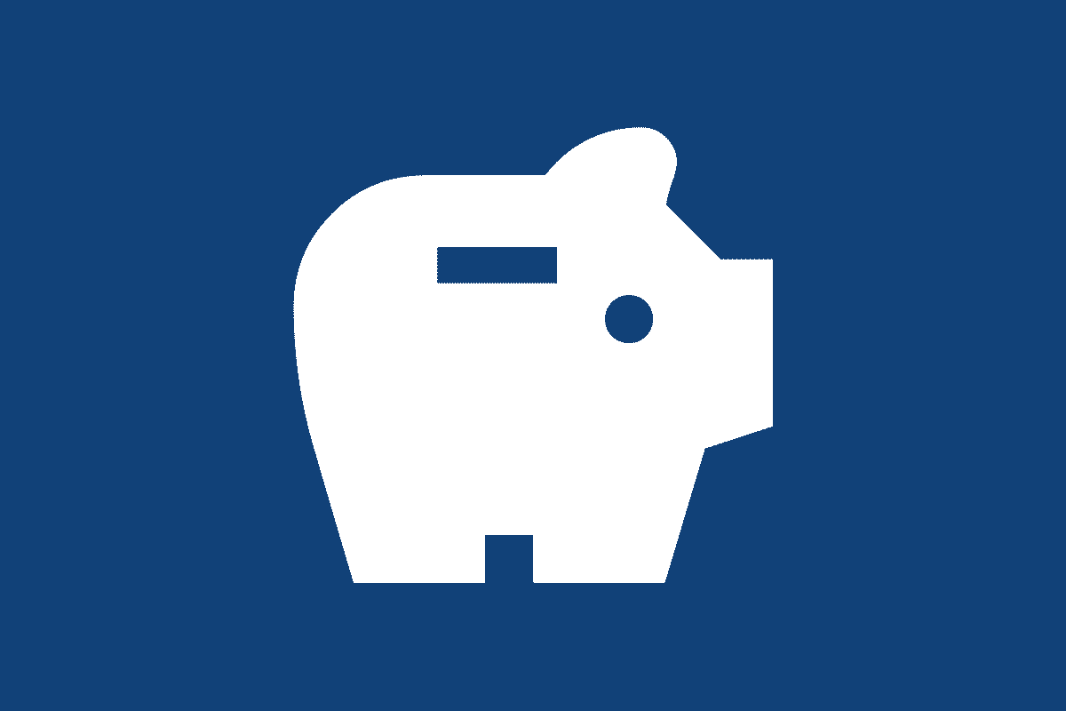 A white silhouette of a piggy bank icon on a dark blue background.