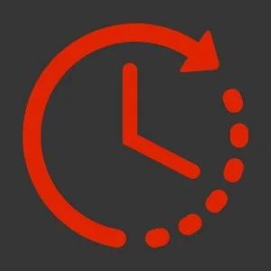 Roter Uhr- und Zeitstempel-Symbol auf schwarzem Hintergrund