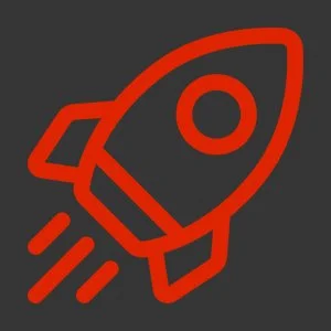 Ein rotes Raumschiff auf schwarzem Hintergrund, stilisiert und einfach gezeichnet.
