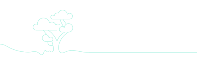 Dibujo de una mano tocando una rama de árbol con hojas y nube en el fondo