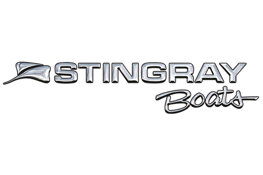 Emblem with a metallic sailboat flag and the words 'STINGRAY Boats' in metallic font.