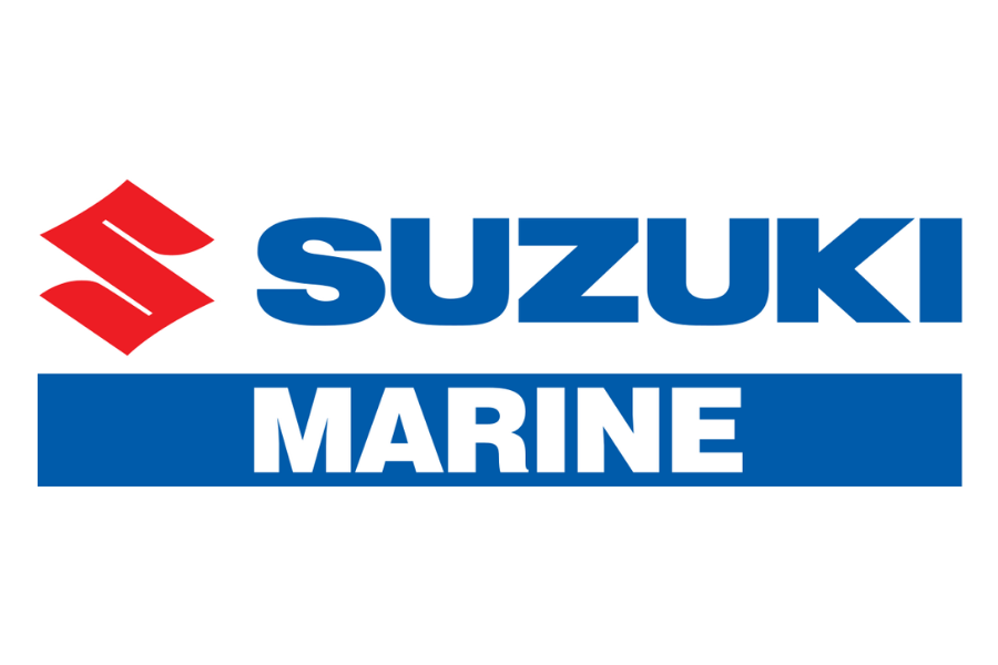 Suzuki Marine logo with red Suzuki emblem, blue 'Suzuki' text, and blue 'Marine' text underneath.