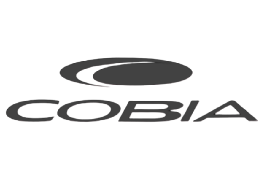 Logo for COBIA, featuring a stylized black and white circular graphic above the word 'COBIA' in bold, stylized font.