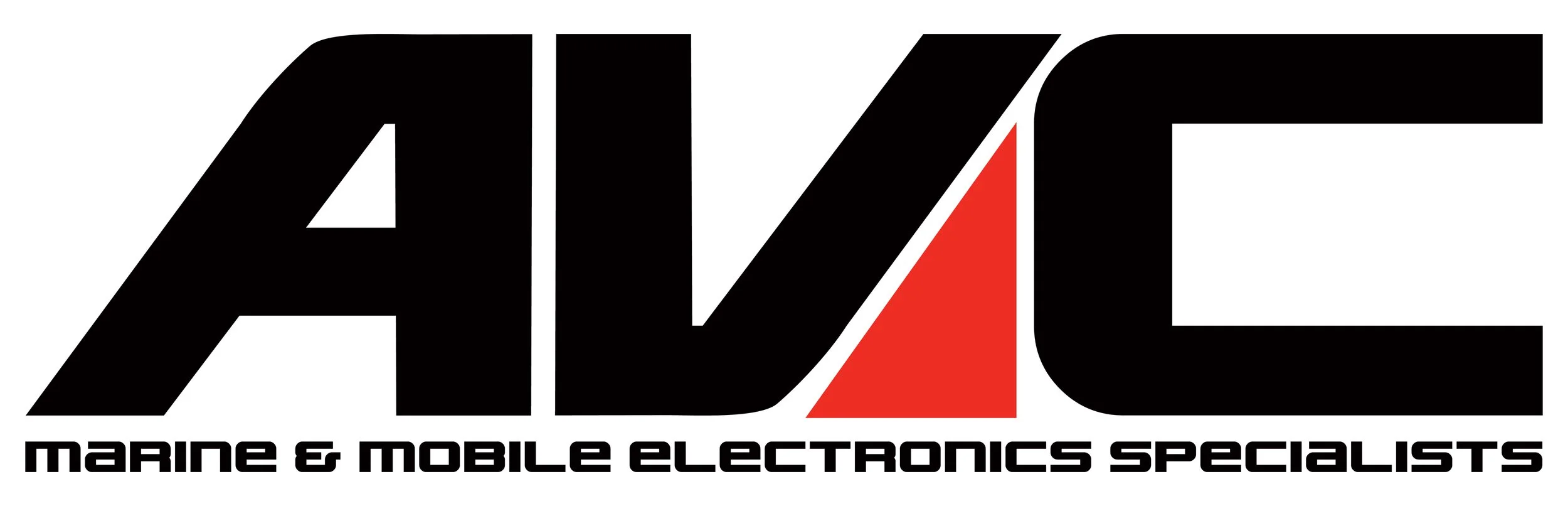 Logo of AVC Marine & Mobile Electronics Specialists in black, red, and white.