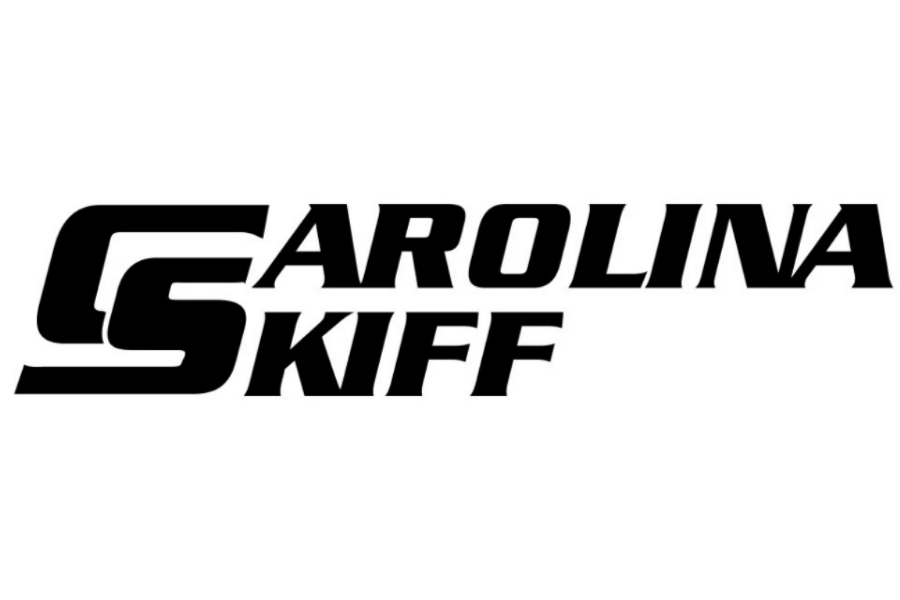 Text logo that reads 'Carolina Skiff' with stylized font and a graphic element resembling a boat or a wave.