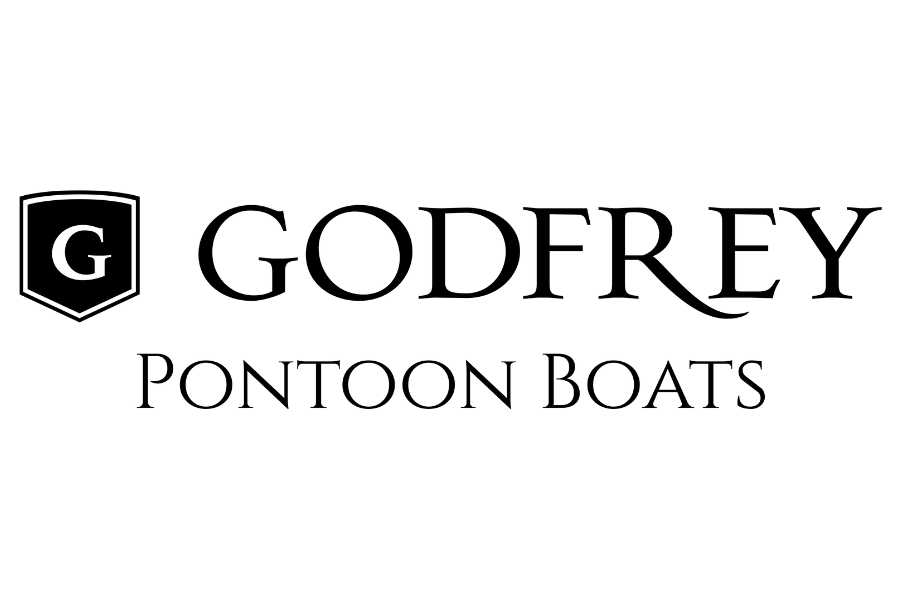 Logo for Godfrey Pontoon Boats featuring a shield with a "G" and the company name underneath.