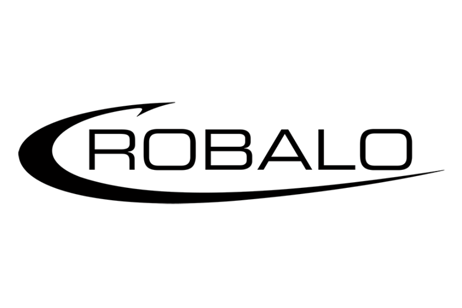 Robalo logo in black on white background with a curved swoosh design