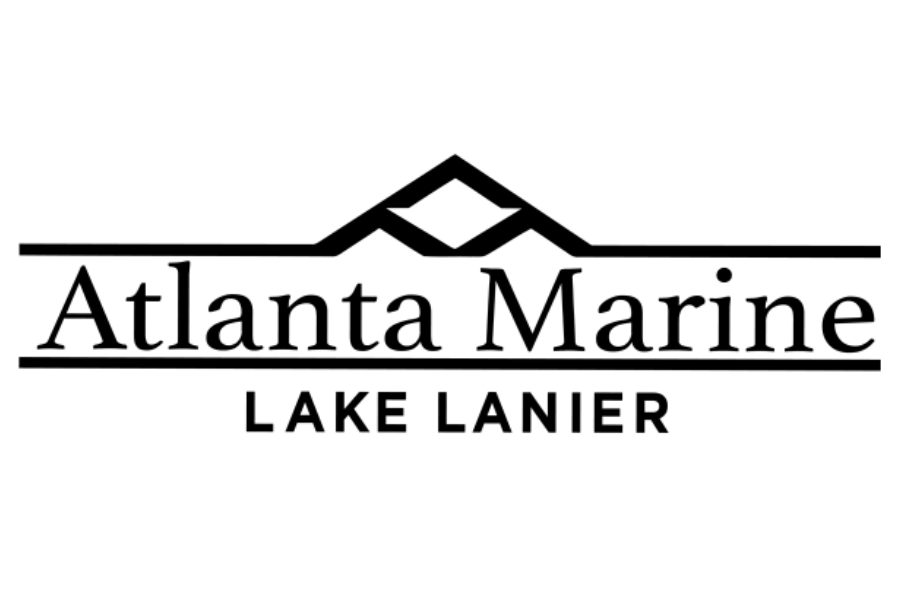 Logo for Atlanta Marine Lake Lanier with a stylized mountain or wave design above the text.