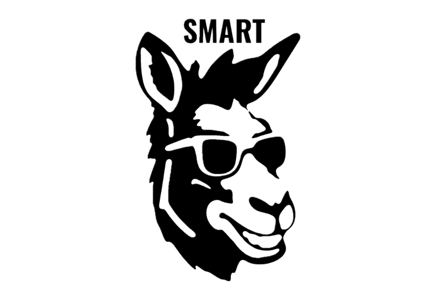 Stylized illustration of a llama wearing sunglasses with the word 'SMART' above its head.
