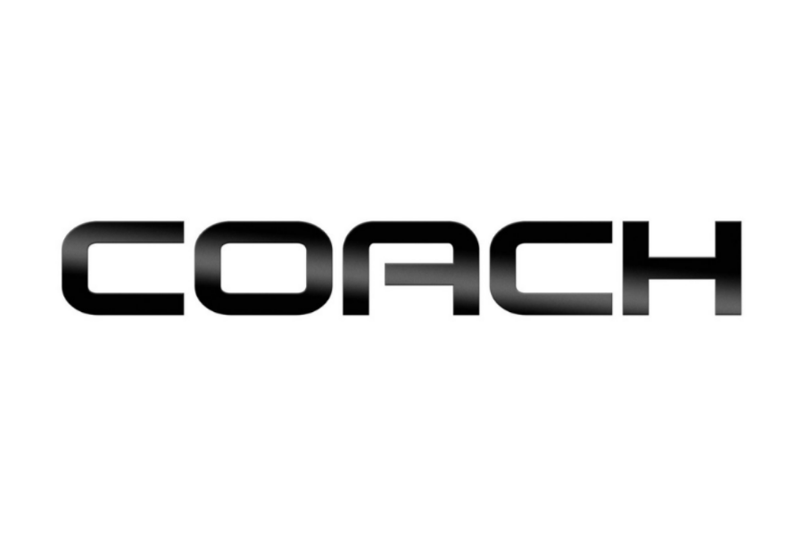 The word 'COACH' in bold, black, shiny font on a white background.