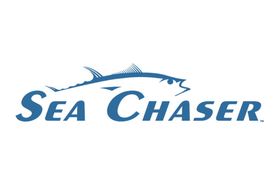 Logo of Sea Chaser featuring a stylized fish and the brand name in blue text.