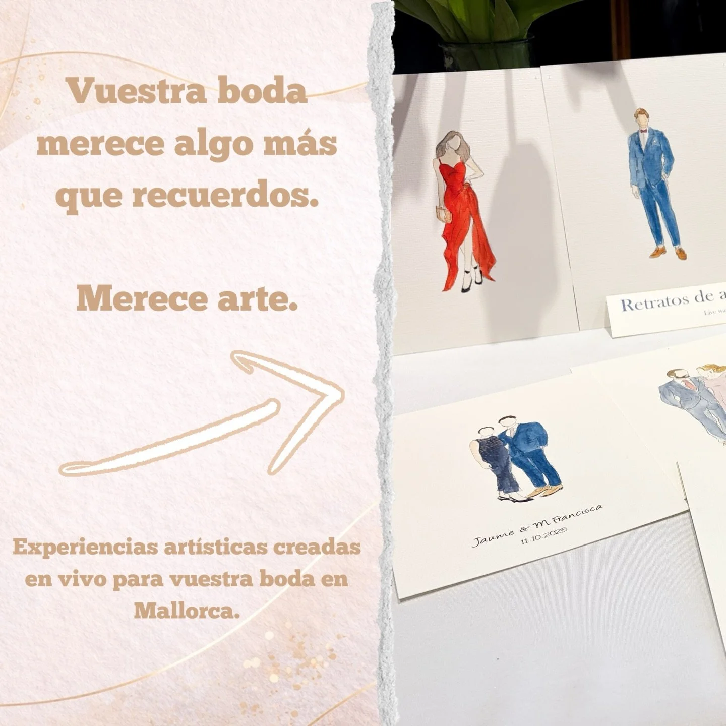 Imagina que en vuestra boda en Mallorca los invitados no solo celebran&hellip; 
tambi&eacute;n se convierten en arte.

Durante la celebraci&oacute;n pinto retratos en acuarela en vivo, creando una experiencia elegante e interactiva que todos recuerda