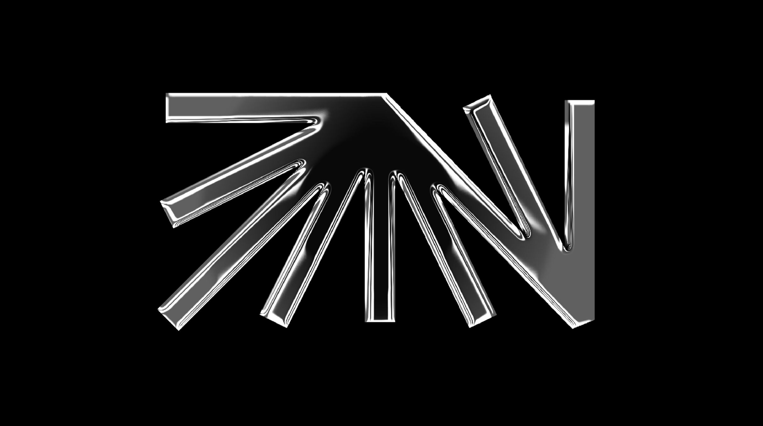 neon sign spelling 'ZAN' in a stylized font with a metallic appearance against a black background.