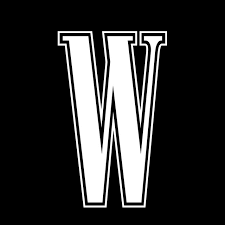 Large white letter W on a black background with a white outline.