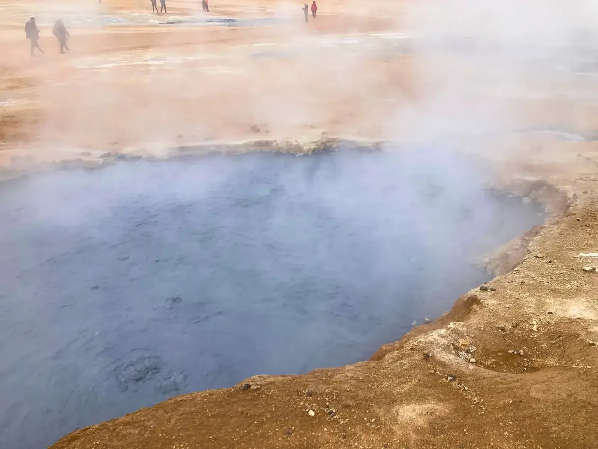 Copyright Knot Waste: Akureyi Trip, Iceland: Steaming fumaroles. When underground water boils from hot magma nearby, hot steam and volcanic gases like carbon dioxide and sulfur seep out through cracks in the ground. 