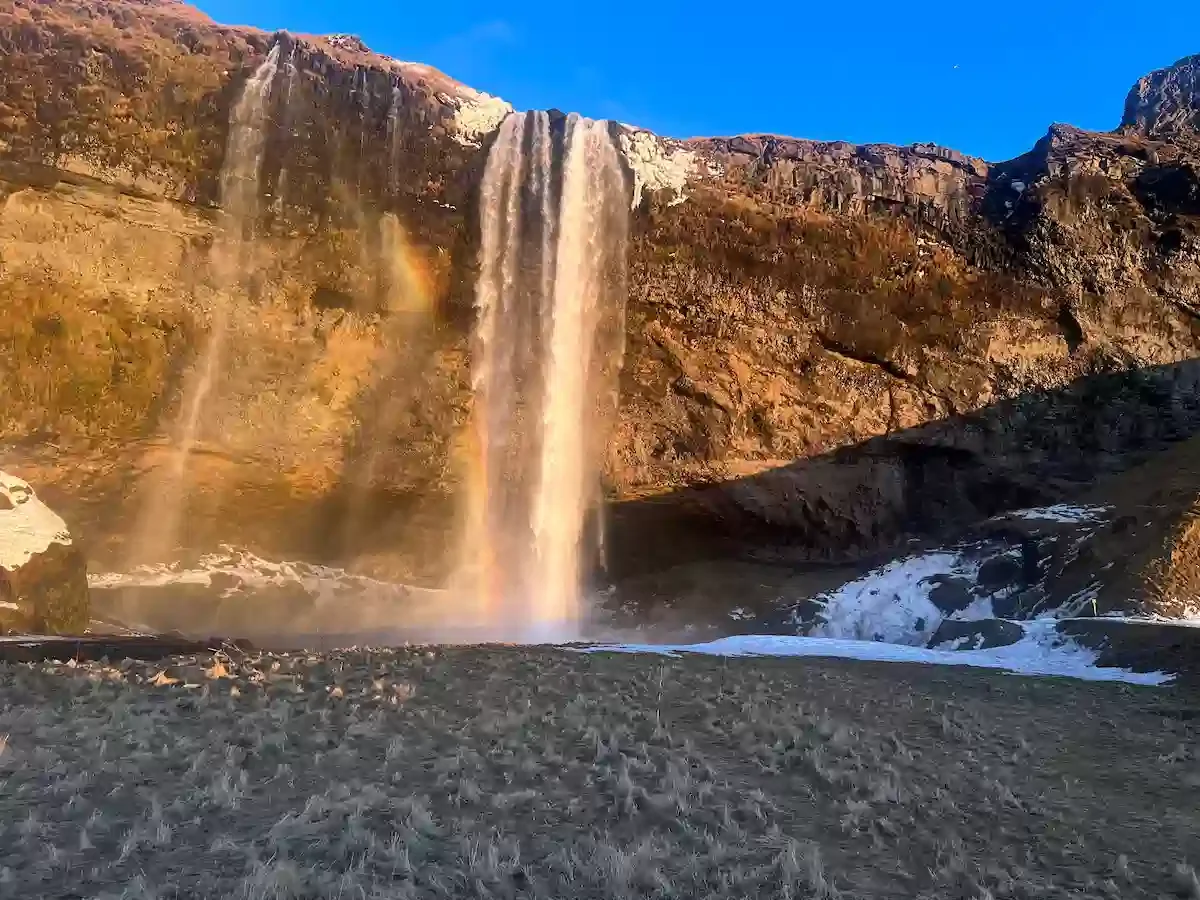 Copyright Knot Waste: Southern Iceland Coach Trip - Rainbow by Séljalandsfoss Waterfall. Formed when bright sunlight strikes the thick, floating mist created by the water drop.



