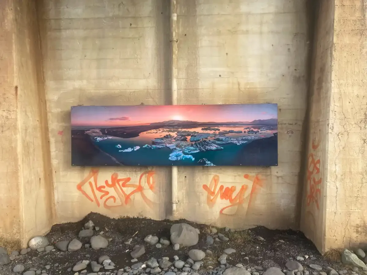Copyright Knot Waste: Iceland, Diamond Beach - An outdoor art print of the lagoon mounted in a public space around the lagoon!