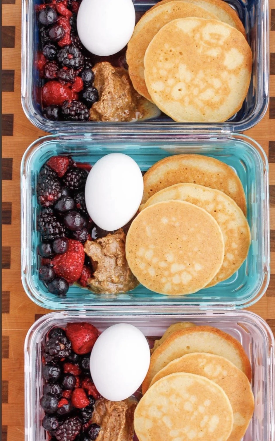 Pancakes with Scrambled Eggs and Mixed Berry Fruit