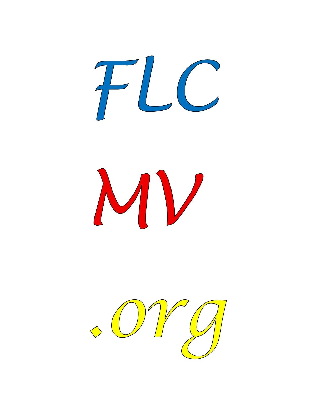 Text with the abbreviation 'FLC' in blue, 'MV' in red, and '.org' in yellow, arranged vertically on a white background.