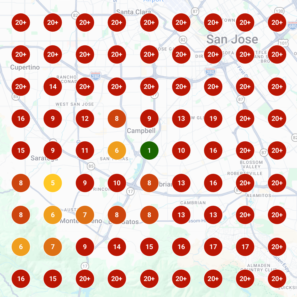 Heatmap - how google business profile was ranked for the primary keyword