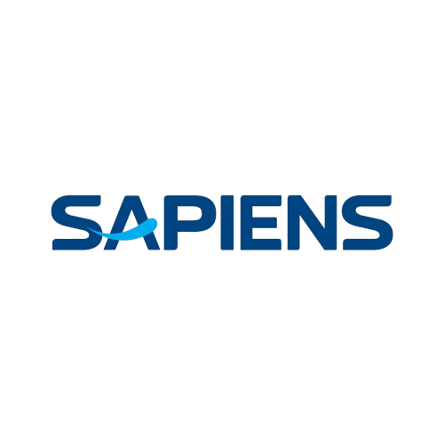 Logo with the word 'SAPIENS' in blue font and a stylized curved line crossing through the 'A' and underlining the text.