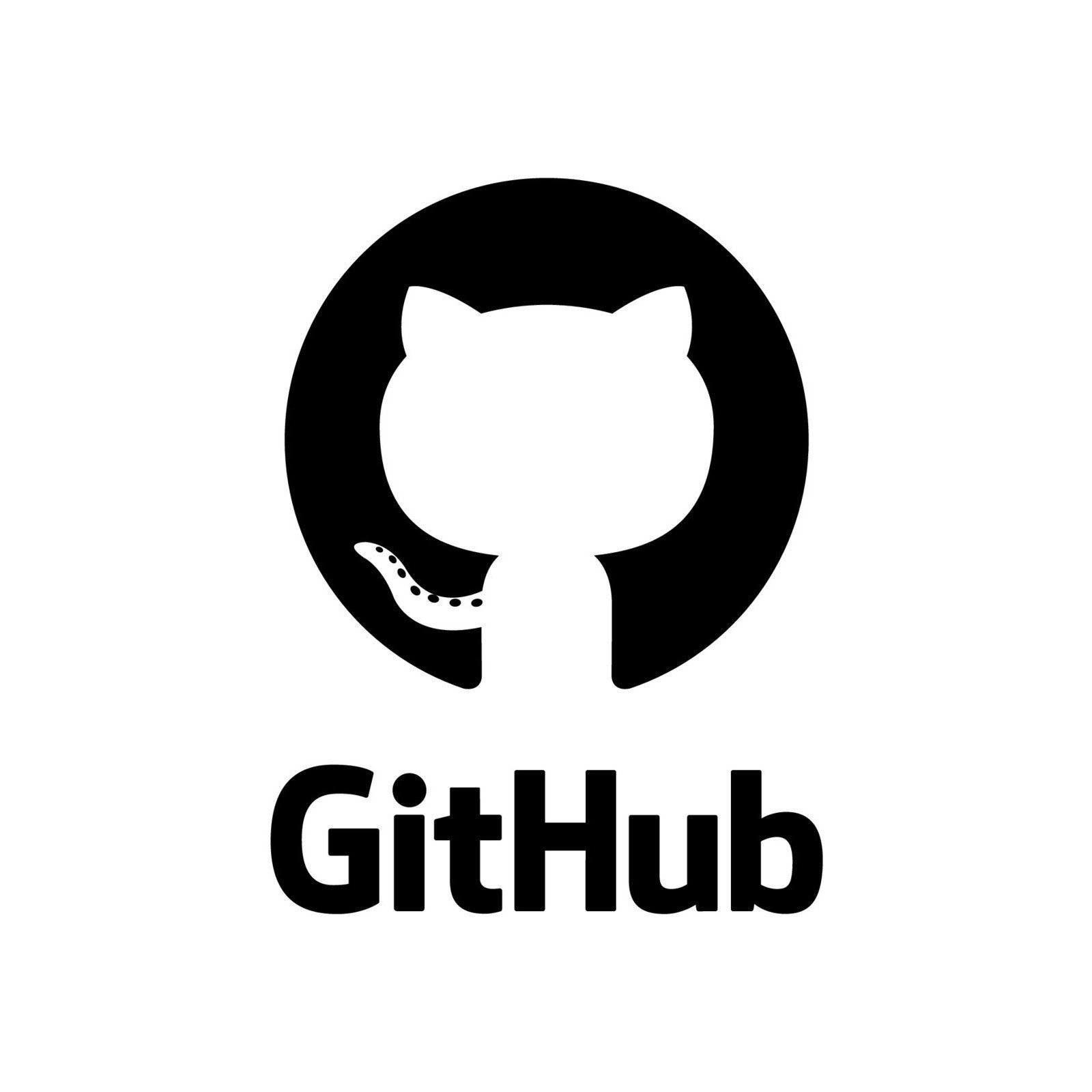 Black and white GitHub logo featuring a cat silhouette with a dotted tail and the text 'GitHub' beneath.