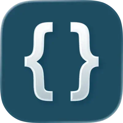 Icon with two white curly brackets on a blue background.