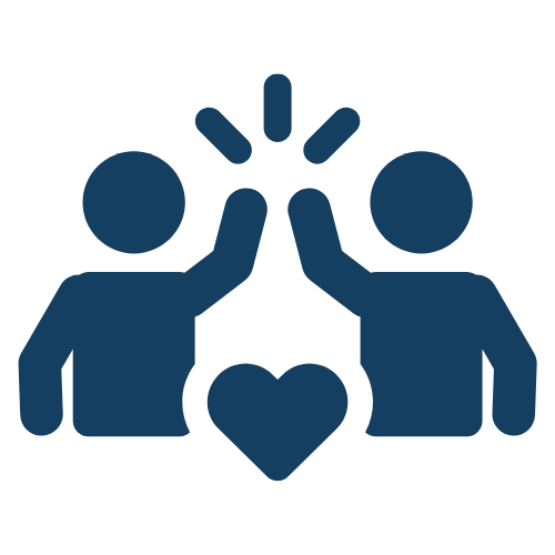 Two figures giving each other a high five with a heart underneath, symbolizing friendship or support.