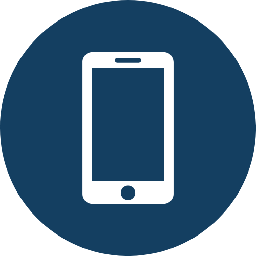 Icon of a smartphone inside a dark blue circle