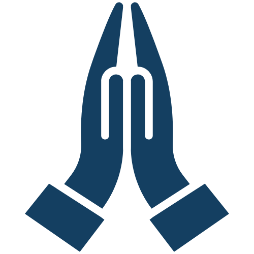 Two hands positioned in a prayer gesture, with palms pressed together.