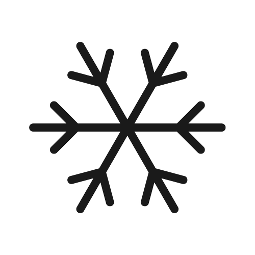 A simple white snowflake icon on a black background.