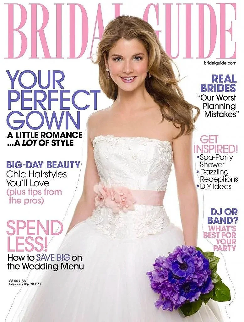 Romantic bridal makeup with rosy cheeks and soft, natural glow by New York City makeup artist Elisa Flowers, featured on the cover of Bridal Guide magazine