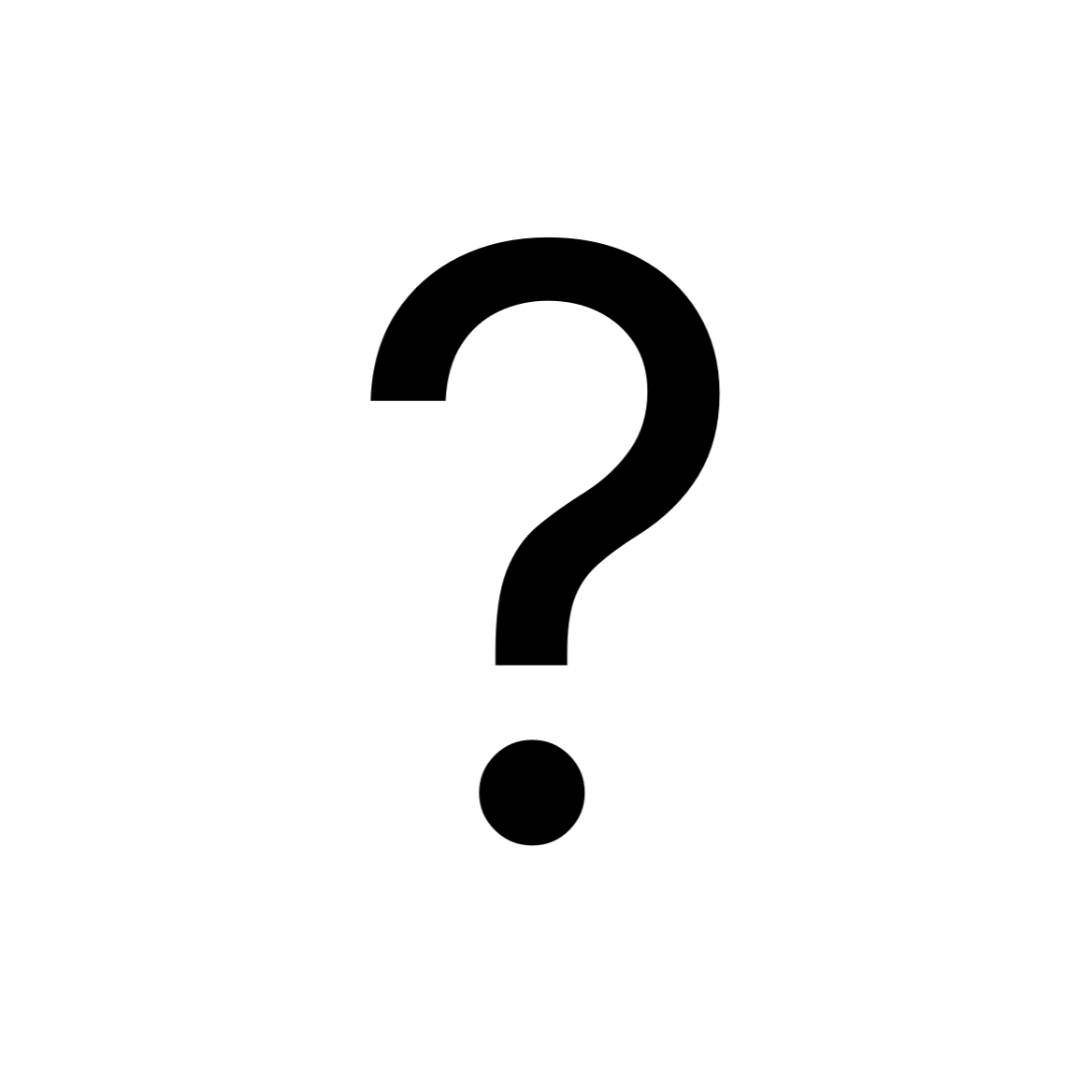 A large black question mark centered on a white background.