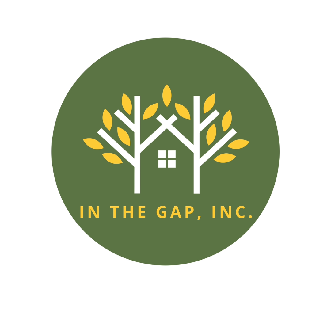 Logo for In The Gap, Inc. featuring a house with two trees and yellow leaves, set within a green circle.