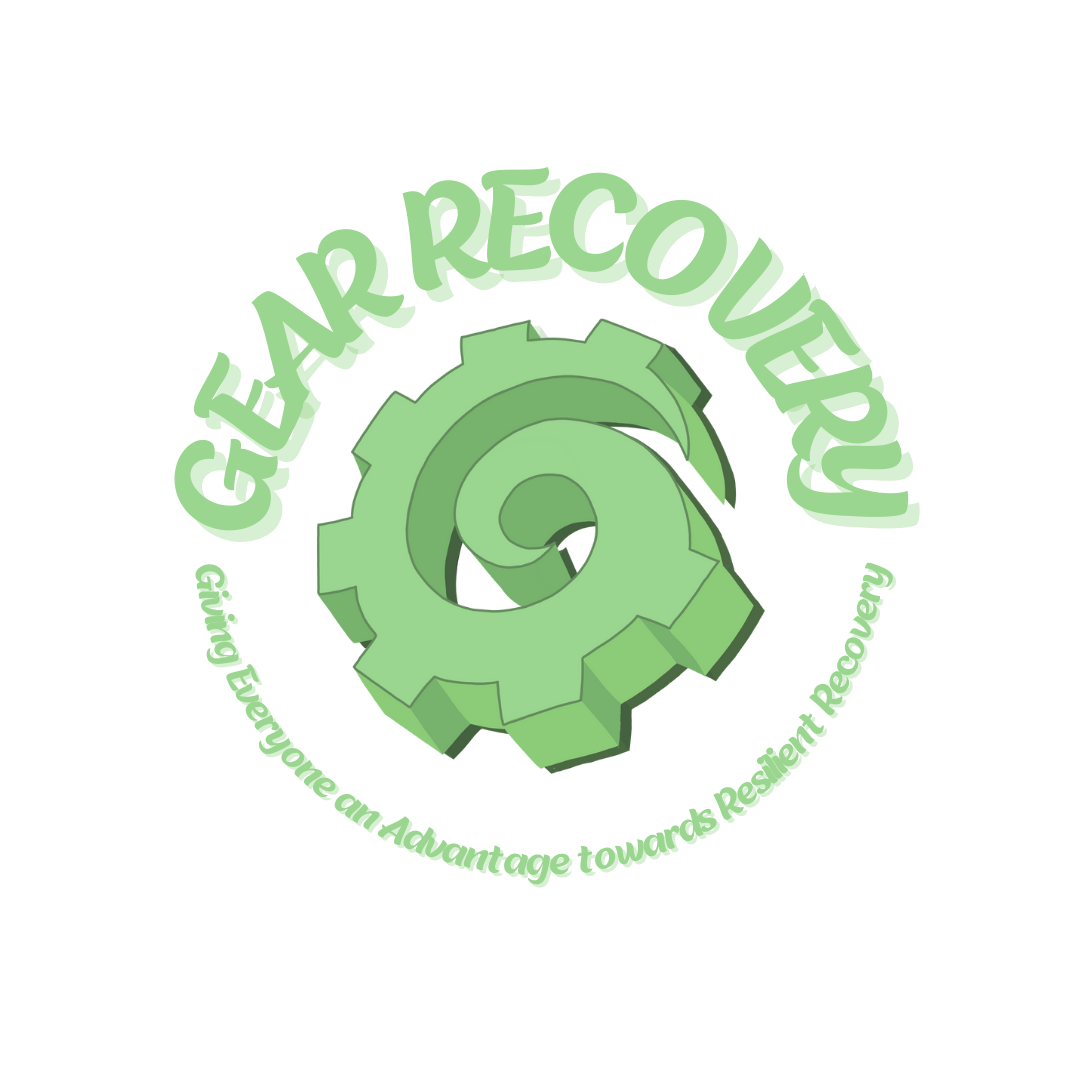 Logo with a green gear symbol and the text "GEAR RECYCLING" arranged in a circular pattern around it. The tagline reads "a sustainable approach towards earth resource recovery".