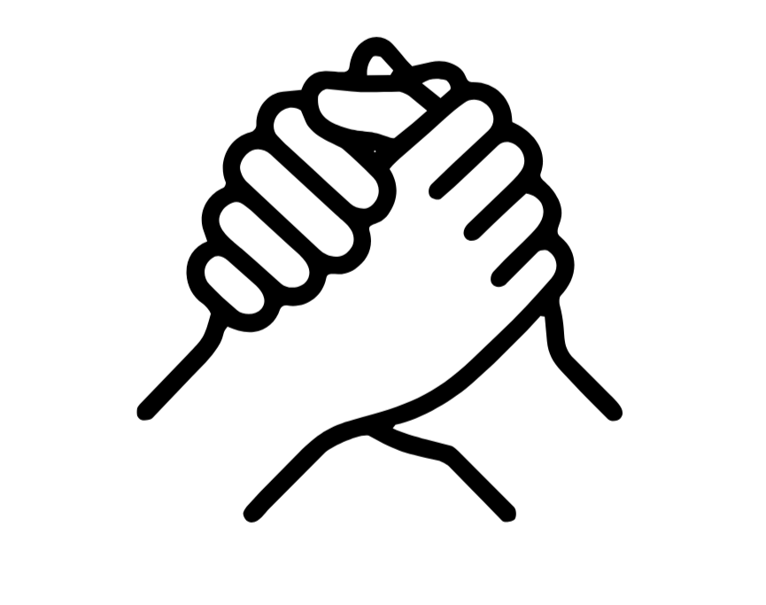 Line drawing of two hands clasped together in a handshake.