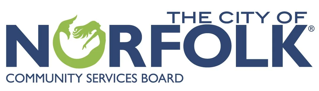 Logo for the City of Norfolk Community Services Board, featuring a stylized green dragon or serpent in a circular shape with a tail wrapped around the head, and the text 'The City of Norfolk Community Services Board'.