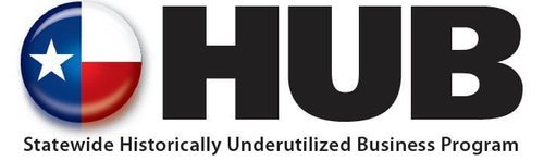 Logo for the Texas HUB program featuring the Texas flag emblem and the words 'HUB' and 'Statewide Historically Underutilized Business Program'.