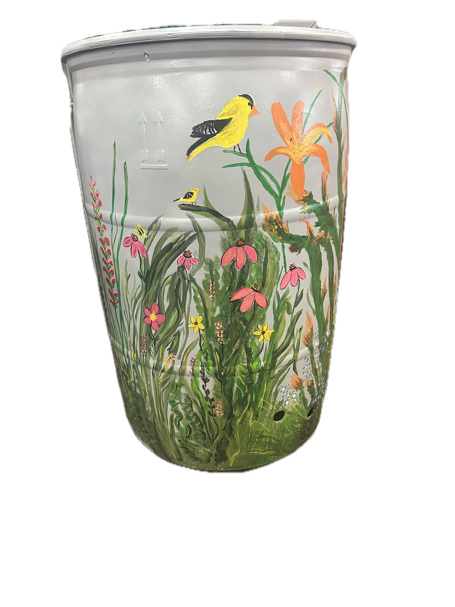 Rain barrel  with birds