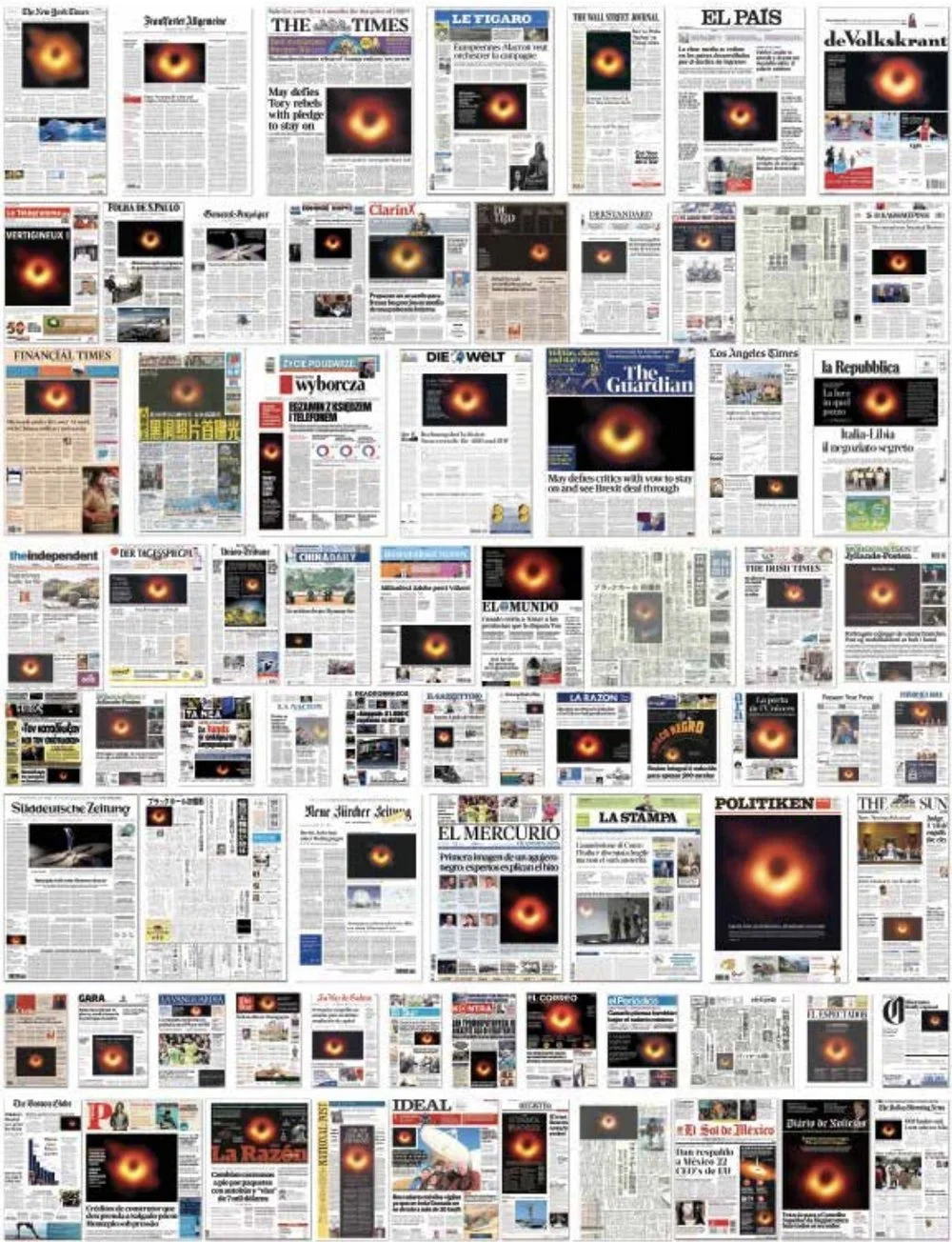 EHT 2019: global newspaper front pages featuring the first black hole image – over 4 billion people saw this historic photograph