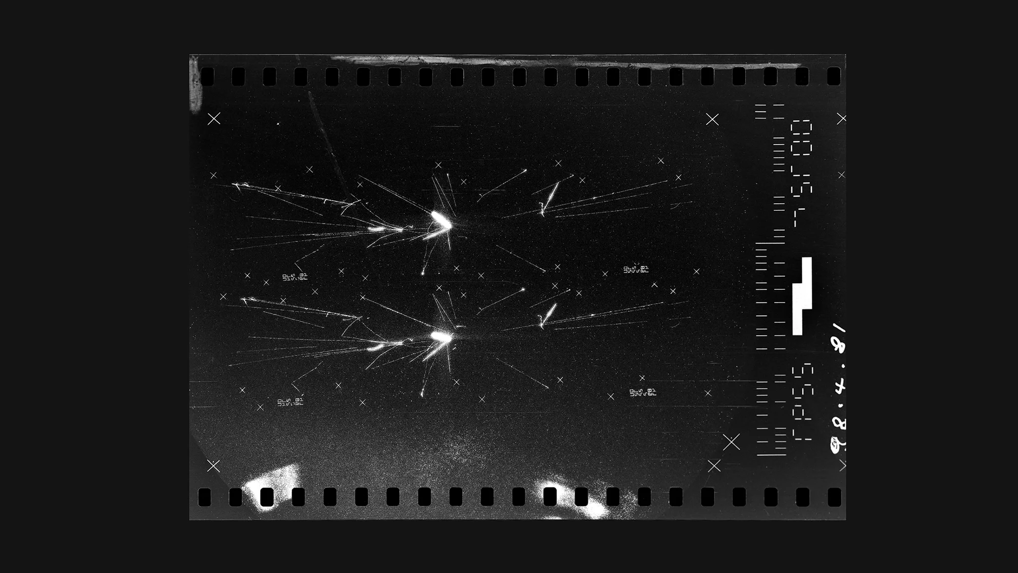 CERN PhotoLab 1981: Particle collision trails in streamer chamber – first proton-antiproton interaction, UA5 experiment