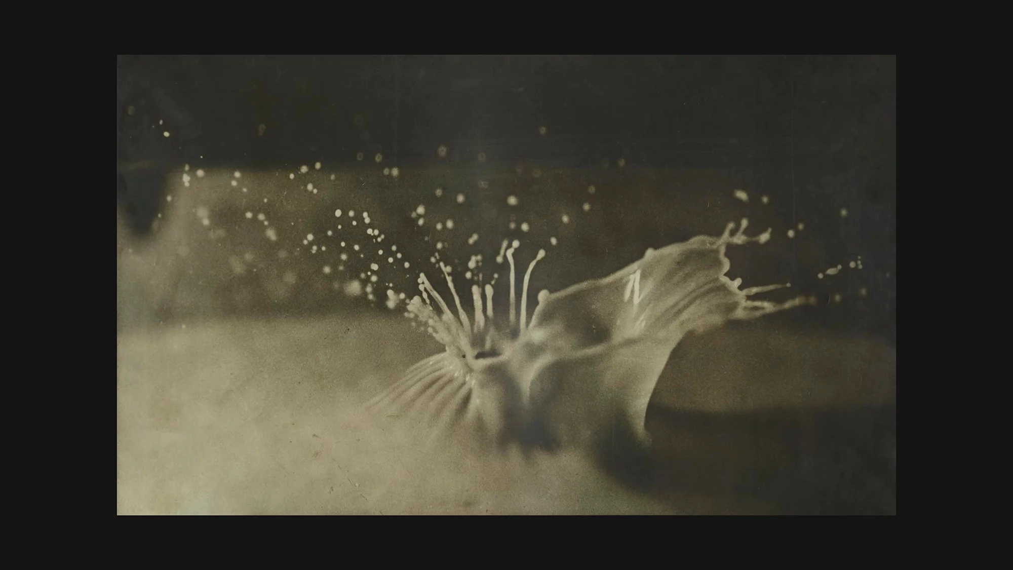 Worthington 1900: High-speed spark photo of liquid splash from stone sphere – early fluid dynamics study