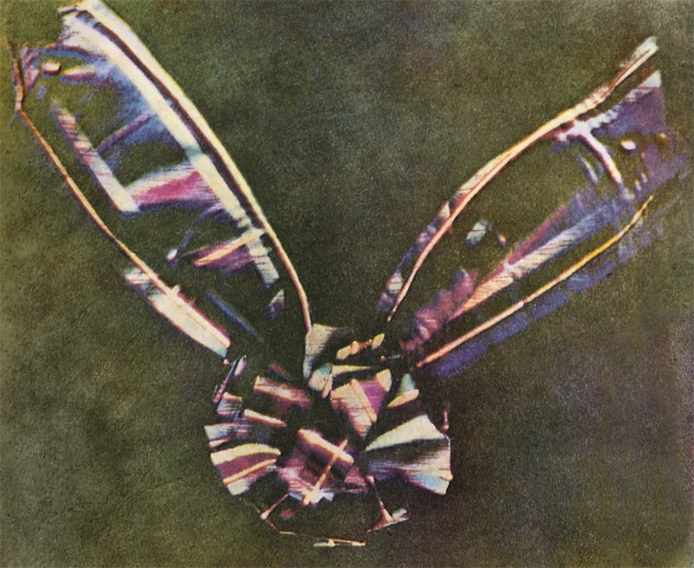 James Clerk Maxwell, 1861: first demonstration of three-colour photography — Tartan Ribbon, three plates exposed through red, green and blue filters and projected together.