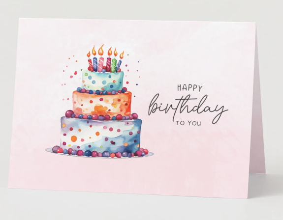 Festive Three-Tier Watercolor Birthday Card